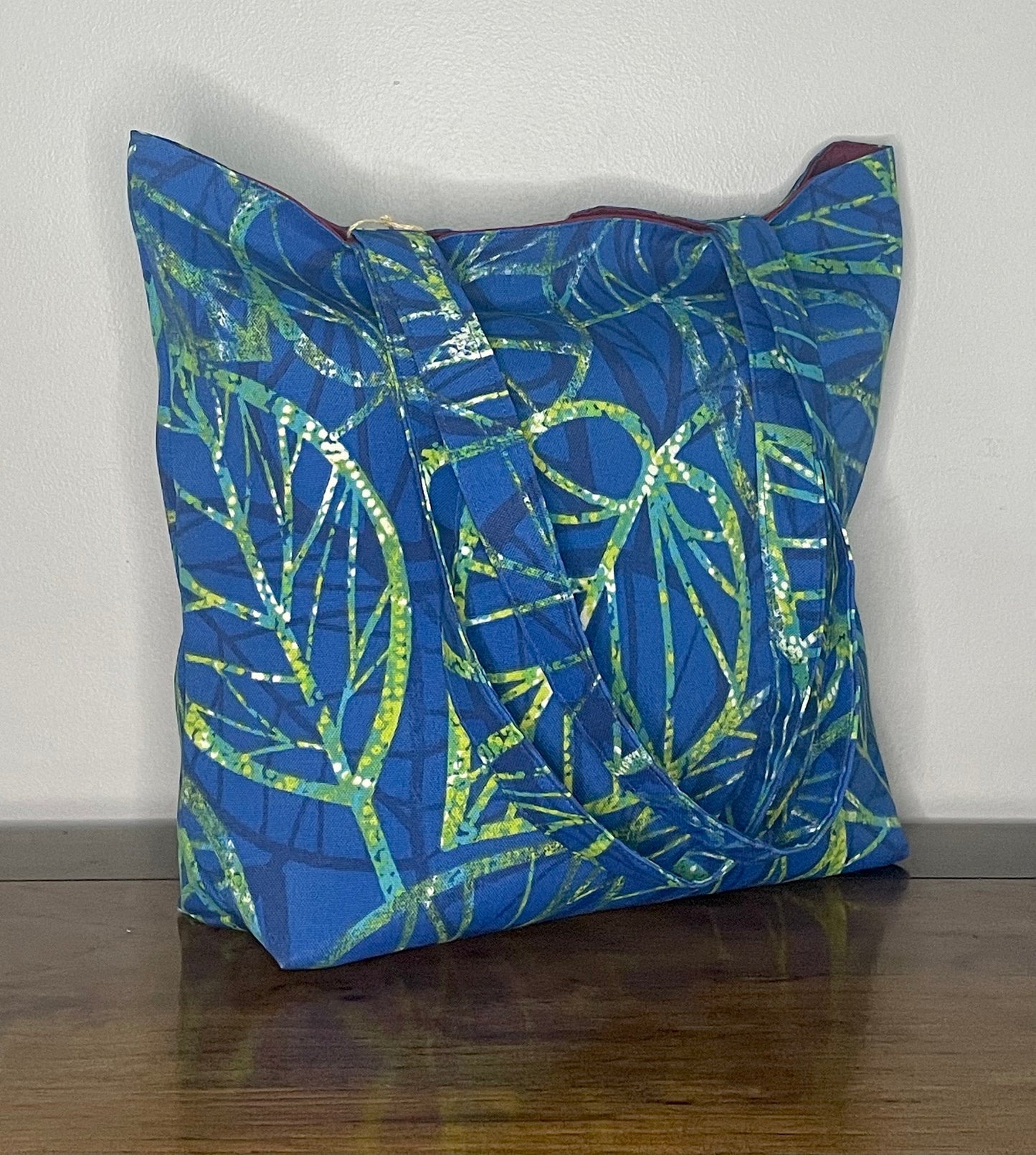 Tote Bag - Leaves with Burgundy Lining