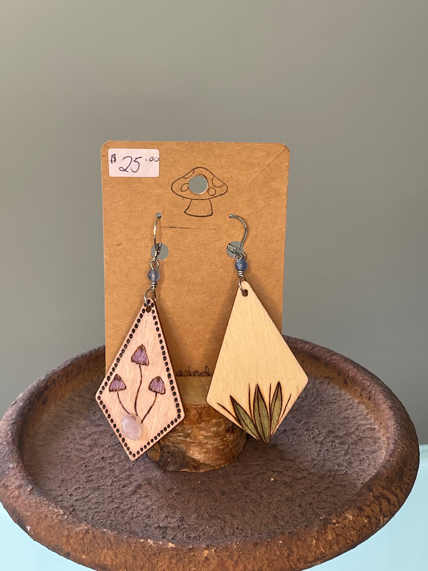 Wooden Mushroom Earrings