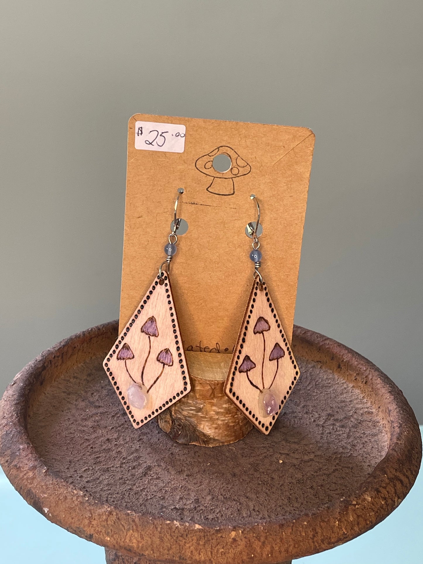 Wooden Mushroom Earrings