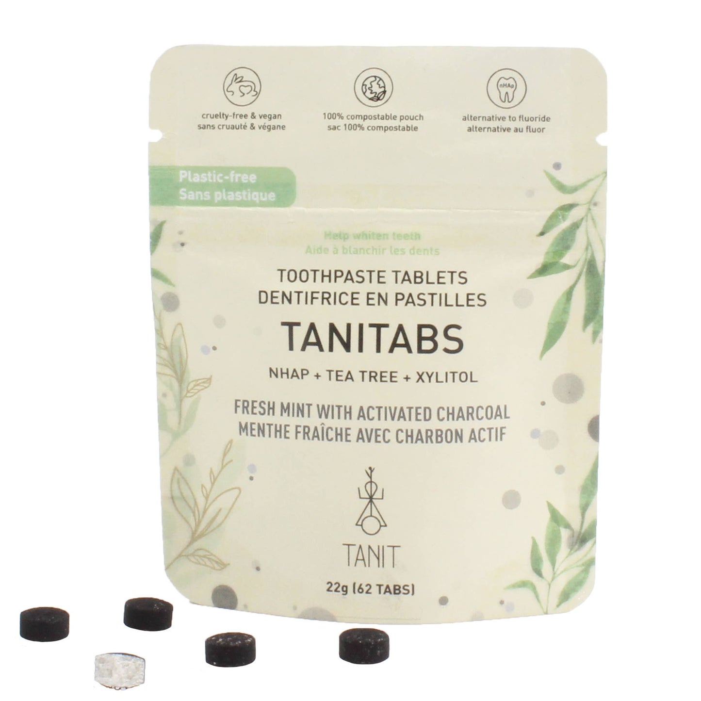 Mint Charcoal Toothpaste Tablets-Compostable Refill 62 tabs