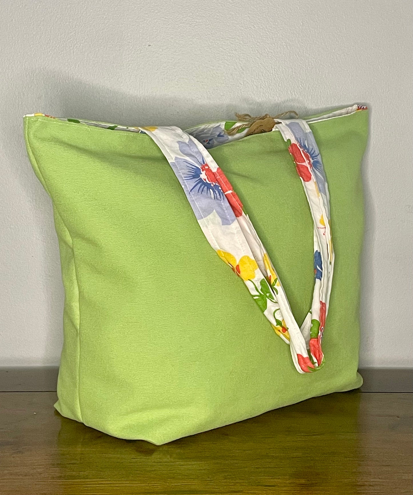 Tote Bag - Green with Floral Lining