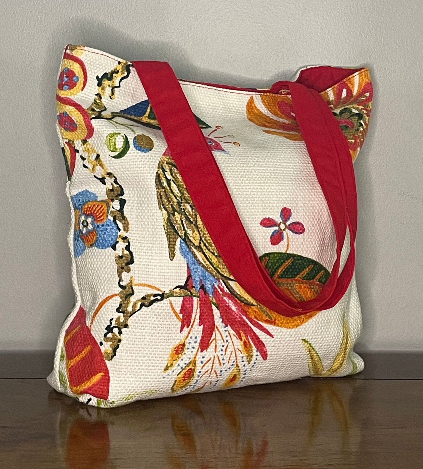 Tote Bag - Red florals with Red Lining